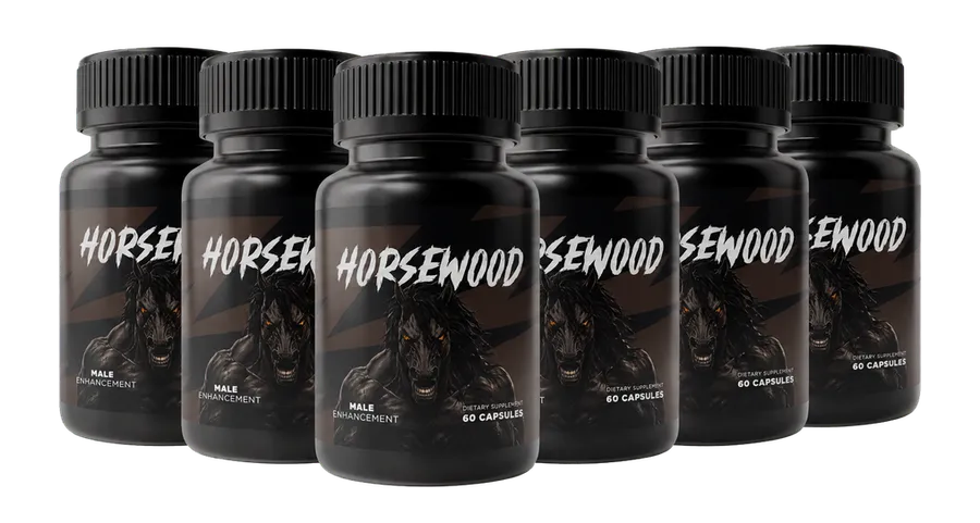 Six black HorseWood supplement bottles, the six-bottle package with free US shipping